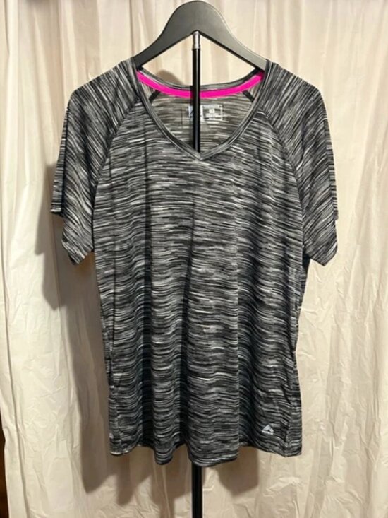 RBX Tops - RBX Performance Womens 2X Gray/Black V-Neck Raglan Striped Knit T-Shirt